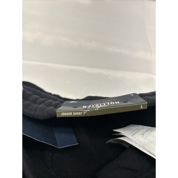 HOLLISTER Jogger Shorts Knit Black/Yellow Logo Zip Pockets Elastic Waist Mens L - Picture 9 of 9